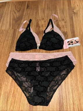Juicy Couture Black & Blush Mesh Bra and Panty Set